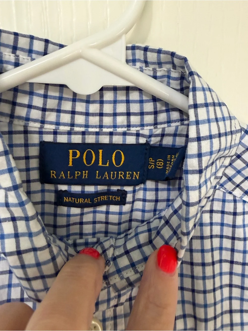 Polo Ralph Lauren Boys Blue White Plaid Button Down Shirt Size S 8 Cotton Pony